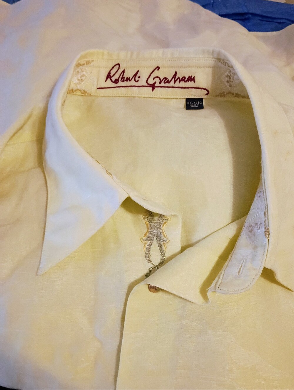 Robert Graham Mens White Linen Cotton Jacquard Button Flip Cuff